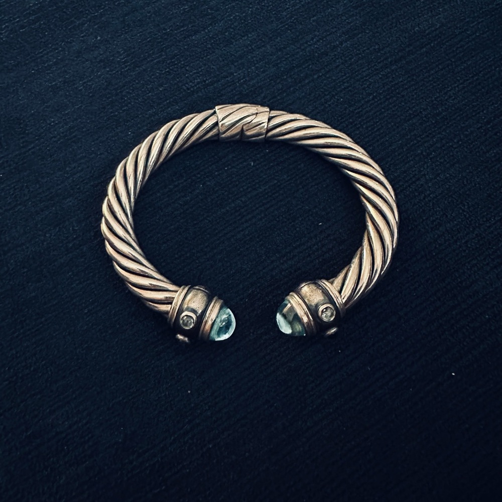 Authentic David Yurman blue topaz large cable bangle